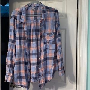 Aerie Blue and Pink Plaid Button Down Shirt